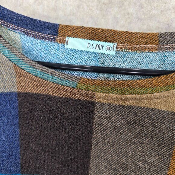 P.S. Kate Multicolor Plaid Sweater With Bow Sleeve Details Size M - Picture 3 of 6
